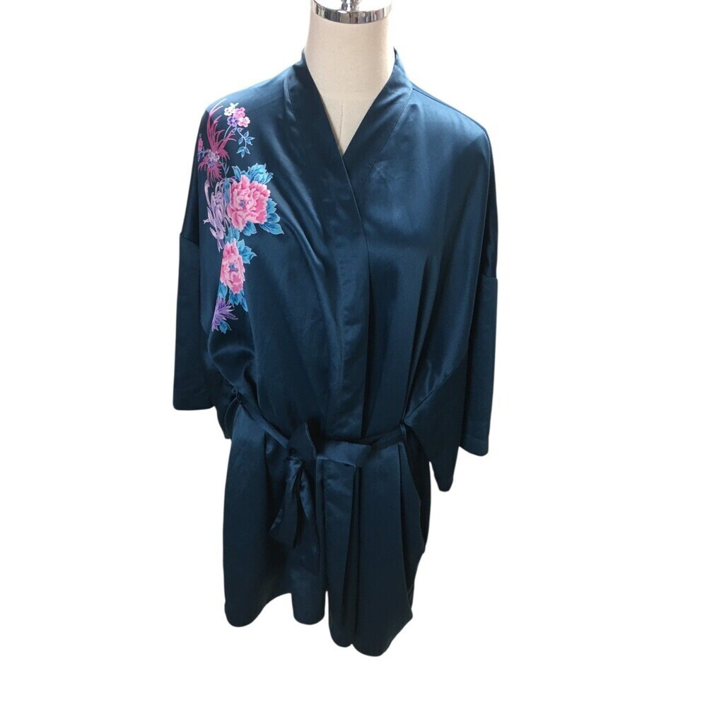 Victoria's Secret Robe Women's One Size Blue Pink Floral Satin
